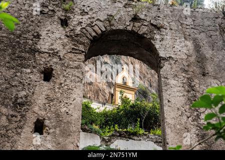 Traditional Italian houses in the town of Atrani at the Amalfi Coast Stock Photo