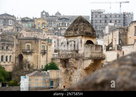Close view of an old chimney in downtown Matera, Italy Stock Photo