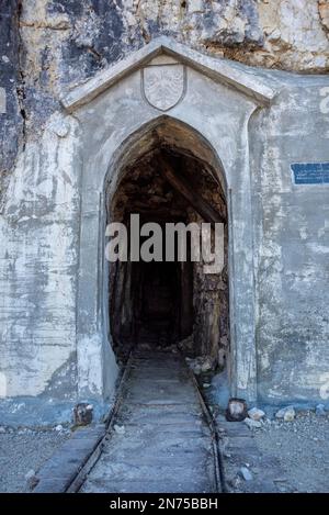 Remains of military tunnel on Mount Piano in the Dolomite Alps, built during the First World War, South Tirol Stock Photo