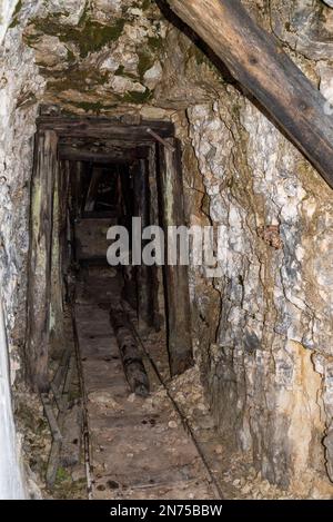 Remains of military tunnel on Mount Piano in the Dolomite Alps, built during the First World War, South Tirol Stock Photo