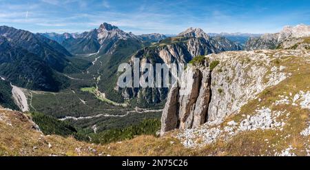 Remains of military trenches on Mount Piano in the Dolomite Alps, built during the First World War, South Tirol Stock Photo