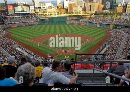 View of city sunset from PNC Park, Pittsburgh Pirates lost …