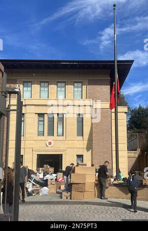 Washington, DC, USA. 10th Feb, 2023. View of the Turkish Embassy receiving donations for victims of the past week's earthquake which killed thousands on February 10, 2023 in Washington, DC Credit: Mpi34/Media Punch/Alamy Live News Stock Photo