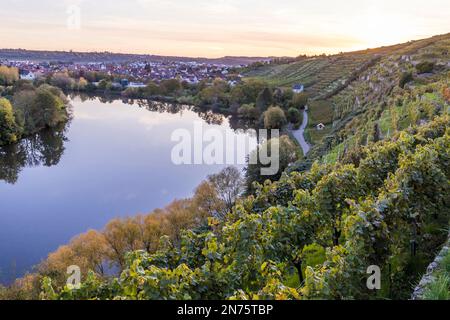 Neckar loop near Kirchheim am Neckar, Baden-Württemberg, Germany Stock Photo