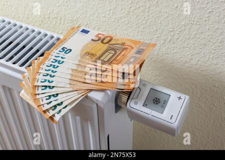 Thermostat, euro banknotes, symbol photo heating costs, Germany