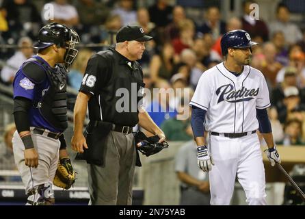 The San Francisco Giants' Buster Posey argues a strike three call by home  plate umpire, Ron Kulpa to end the fifth inning against the St. Louis  Cardinals at AT&T Park in San