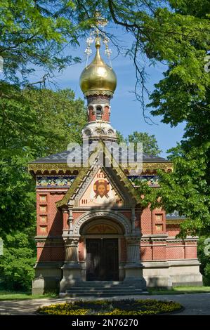 Germany, Hesse, Taunus, Bad Homburg vor der Höhe, Kurpark, Russian church Stock Photo