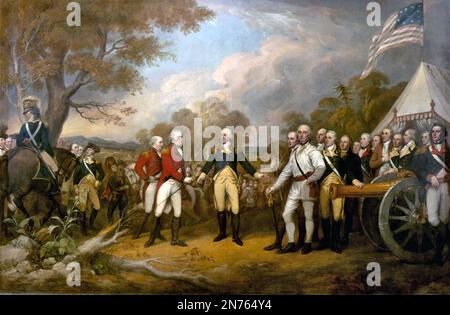 BATTLE OF SARATOGA September/October 1777. The surrender of General John Burgoyne to General Horatio Gates. Painted by John Trumbull. Stock Photo