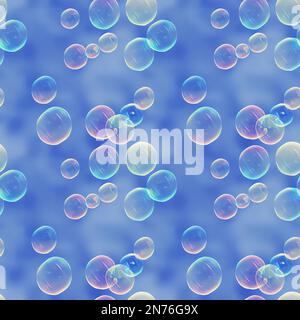 Cute bright colorful abstract spheres on a blue background.  Shiny spheres of different sizes. Seamless texture Stock Photo