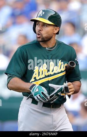 Oakland Athletics' Coco Crisp walks on the field during the first baseball  game of a doubleheader against the Baltimore Orioles in Baltimore,  Saturday, May 7, 2016. (AP Photo/Patrick Semansky Stock Photo - Alamy