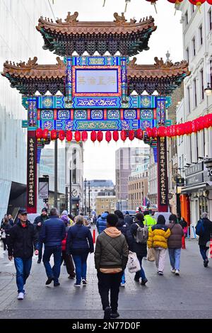 London, UK. 4 February 2023. Main gate on Wardour Street in Chinatown, London, UK. Video date 10 February 2023. Stock Photo