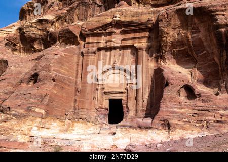 Petra, Jordan. 10th Feb, 2023. Ancient grave in Petra, a famous archaeological site in Jordan on February 10, 2023. Petra is a UNESCO World Heritage site and one of the seven wonders of the world. It is an ancient Nabataean capital, today inhabited by The Bidoul bedouins. (Photo by Dominika Zarzycka/Sipa USA) Credit: Sipa USA/Alamy Live News Stock Photo