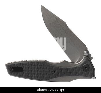 Folding tactical knife for self defense partially open Stock Photo