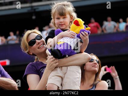 Colorado Rockies mascot dinger the dinosaur in the first inning of a  baseball game Sunday, July 4, 2021 in Denver. (AP Photo/David Zalubowski  Stock Photo - Alamy