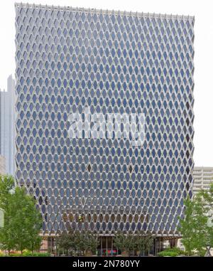 Pittsburgh Downtown: United Steelworkers Building relies on a steel exoskeleton for support – the shiny steel diamond grid isn’t just for looks. Stock Photo