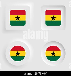 Ghana neumorphic graphic and label set. Element of impact for the use you want to make of it. Stock Vector