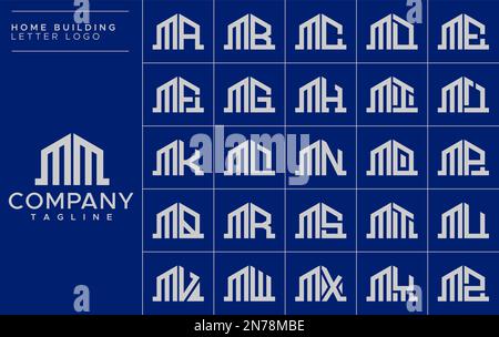 Minimalist home letter M logo design template set. House MM M letter logo vector Stock Vector