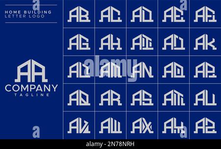 Minimalist home letter A logo design template set. House AA A letter logo vector Stock Vector