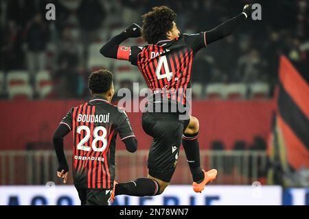 Nice, France. 10th Feb, 2023. DANTE of Nice celebrates his goal during the French championship Ligue 1 football match between OGC Nice and AC Ajaccio on February 10, 2023 at Allianz Riviera stadium in Nice, France - Photo: Matthieu Mirville/DPPI/LiveMedia Credit: Independent Photo Agency/Alamy Live News Stock Photo