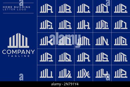Minimalist home letter W logo design template set. House WW W letter logo vector Stock Vector