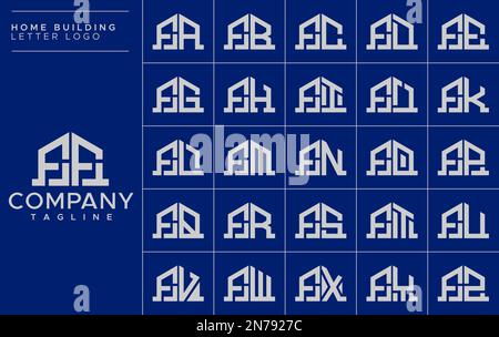 Minimalist home letter F logo design template set. House FF F letter logo vector Stock Vector