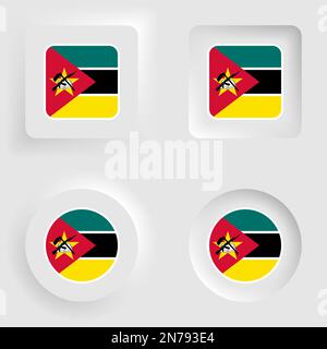 Mozambique neumorphic graphic and label set. Element of impact for the use you want to make of it. Stock Vector
