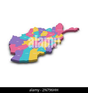 Afghanistan political map of administrative divisions - provinces. Colorful 3D vector map with dropped shadow and country name labels. Stock Vector