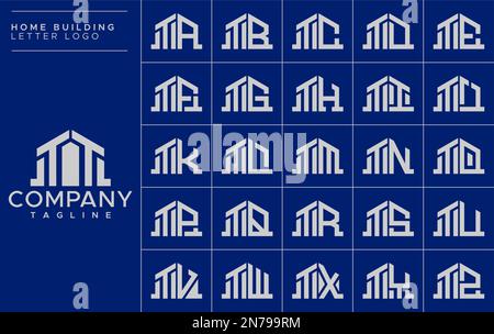 Minimalist home letter T logo design template set. House TT T letter logo vector Stock Vector