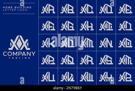 Minimalist home letter X logo design template set. House XX X letter logo vector Stock Vector