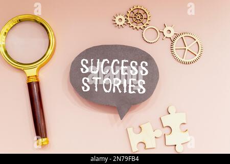 Success story written on blackboard in businessman hands, start new business, stock footage Stock Photo