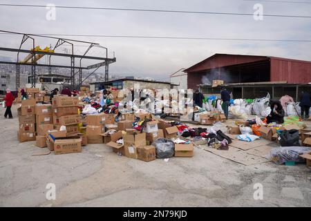 Kahramanmara, Turkey. 10th Feb, 2023. General view of the aid camp. Turkey experienced the biggest earthquake of this century at the border region with Syria. The earthquake was measured 7.7 magnitudes. (Photo by Tunahan Turhan/SOPA Images/Sipa USA) Credit: Sipa USA/Alamy Live News Credit: Sipa USA/Alamy Live News Stock Photo