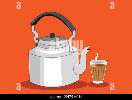 Kettle Indian or Pakistani Tea chai vector illustration Stock Vector