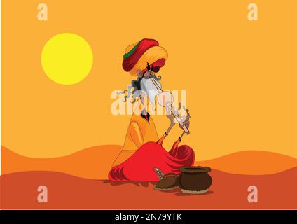 Snake charmer old man playing on flute cartoon vector Stock Vector