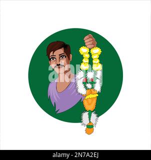 Indian man selling flower Garland vector illustration Stock Vector