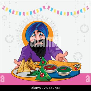 Sikh selling street food vector illustration Stock Vector