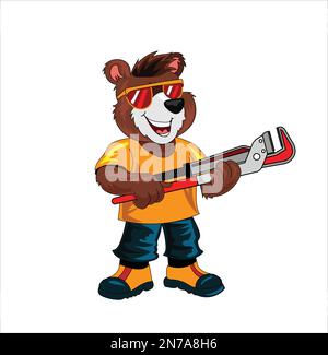 Plumber bear mascot vector illustration Stock Vector