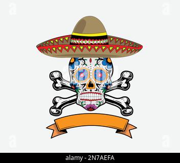 Sugar skull sombrero vector illustration on white background Pro Vector Stock Vector