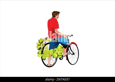 Man selling coconut on cycle vector Stock Vector