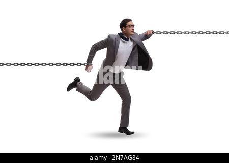 Chained businessman in the workaholic concept Stock Photo