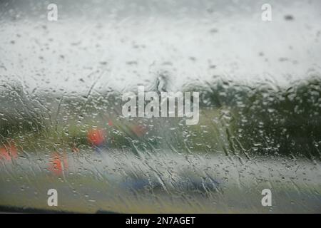 Raindrops on a clear glass window Stock Photo