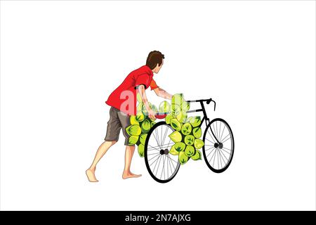 Man selling coconut on cycle vector, Narail Pani Stock Vector