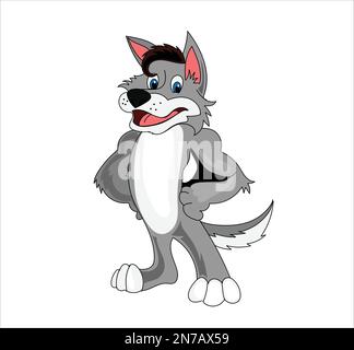 Wolf cartoon vector illustration on white background Stock Vector