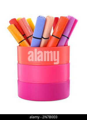 Many colorful markers on white background. School stationery Stock Photo -  Alamy