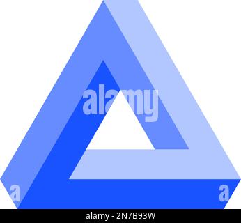 Penrose triangle icon in blue. Geometric 3D object optical illusion. Vector illustration. Stock Vector
