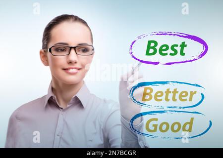 Businesswoman in good better and the best concept Stock Photo - Alamy