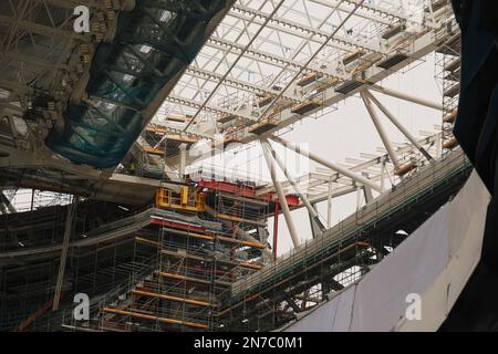 Building and improving the greatest football stadium in Spain, construction detail of Santiago Bernabeu - Real Madrid Stock Photo