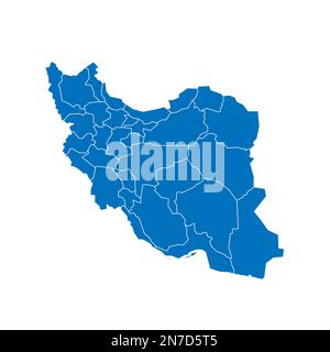 Iran political map of administrative divisions - provinces. Solid blue blank vector map with white borders. Stock Vector