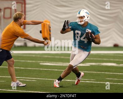 Tight end Michael Egnew of the Miami Dolphins shakes hands with