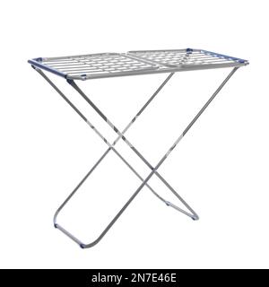Folded clothes drying rack isolated on white Stock Photo