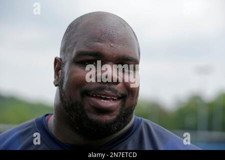 New England Patriots nose tackle Davon Godchaux (92) celebrates after  defeating the Cleveland Browns in an NFL football game, Sunday, Nov. 14,  2021, in Foxborough, Mass. (AP Photo/Greg M. Cooper Stock Photo - Alamy